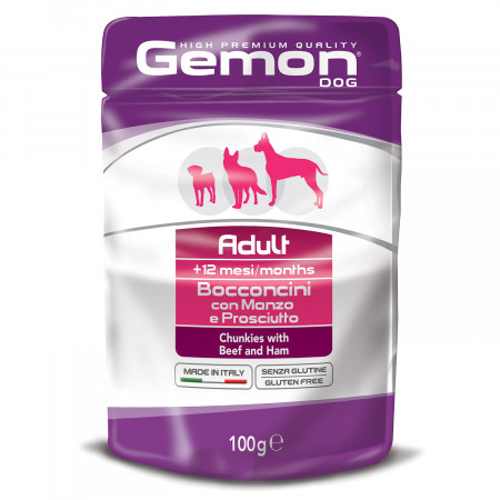Gemon Dog Pouch паучи для собак кусочки говядины с ветчиной 100г
