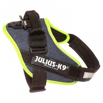 JULIUS-K9 шлейка для собак IDC®-Powerharness 0 (58-76см/ 14-25кг), джинса-зеленый неон