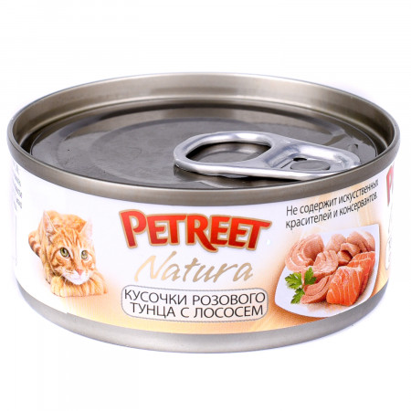 Petreet консервы для кошек кусочки розового тунца с лососем 70 г