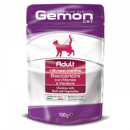 Gemon Cat Pouch паучи для кошек кусочки говядины с овощами 100г