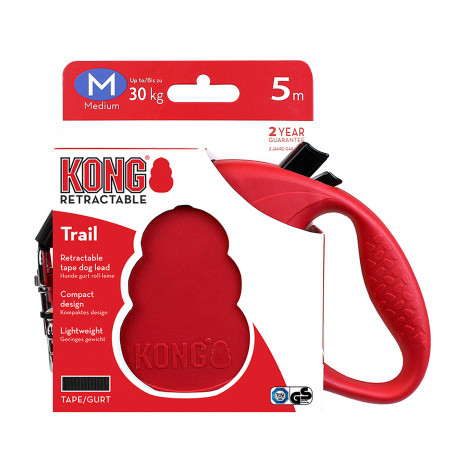 Рулетка KONG Trail  для собак (весом до 30 кг), размер M, лента 5 метров, красная