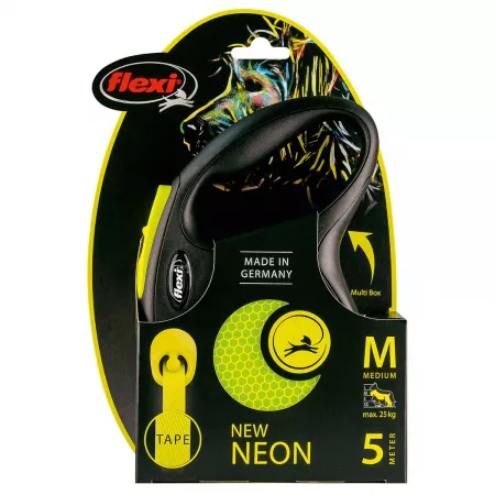 flexi рулетка Neon New Classic М (до 25 кг) лента 5 м, светоотражающая, желтый неон