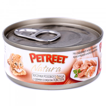 Petreet консервы для кошек кусочки розового тунца с лобстером 70 г