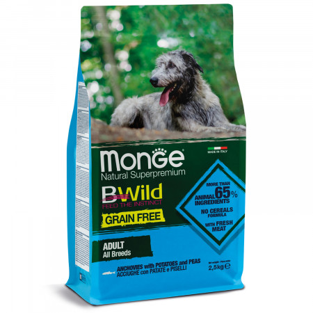 Monge Dog BWild GRAIN FREE беззерновой корм из анчоуса c картофелем для собак всех пород 2,5 кг