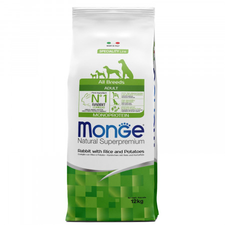 Monge Dog Monoprotein корм для собак всех пород кролик с рисом и картофелем 12 кг