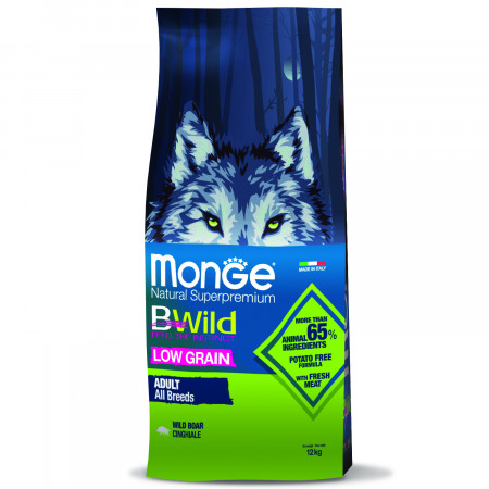 Monge Dog BWild LOW GRAIN низкозерновой корм из мяса дикого кабана для взрослых собак всех пород 12 кг