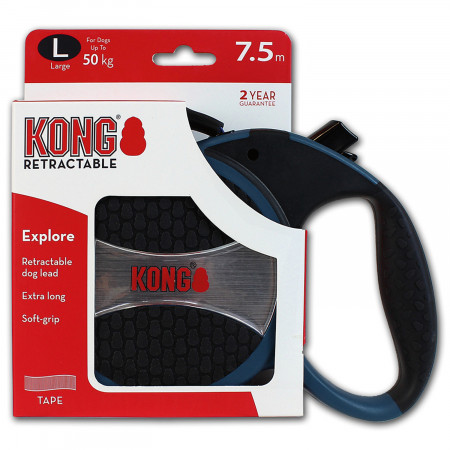 Рулетка KONG Explore для собак (весом до 50 кг), размер L, лента 7,5 метров, синяя